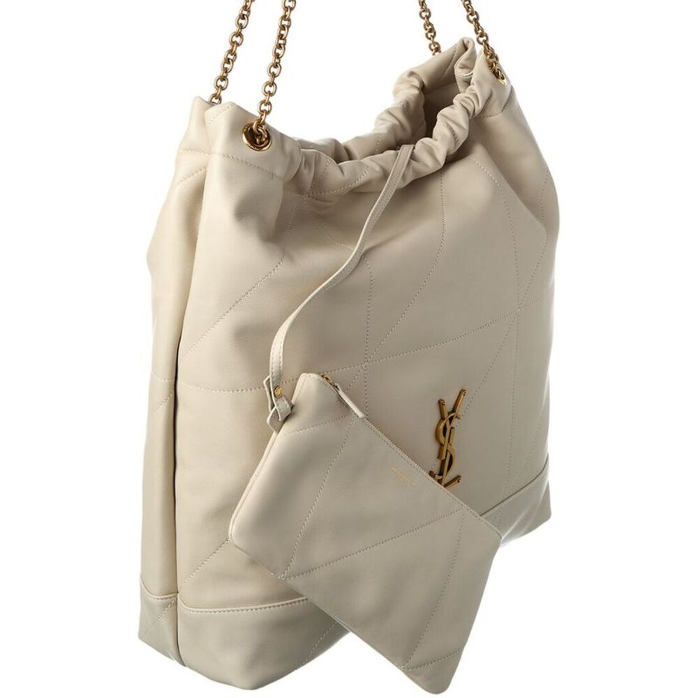 Saint Laurent Jamie Large Leather Bucket Bag, White - Picture 3 of 4